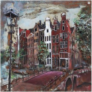 Metalen schilderij 3d Amsterdamse grachten