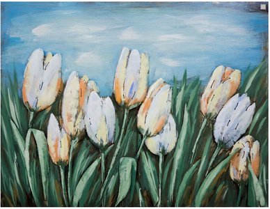 Metalen schilderij 3d witte tulpen