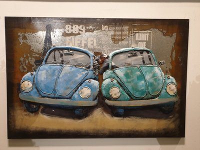 Metalen schilderij 3d volkswagen kever duo muurdecoratie