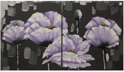 Tweeluik schilderij klaproos paars 60cm