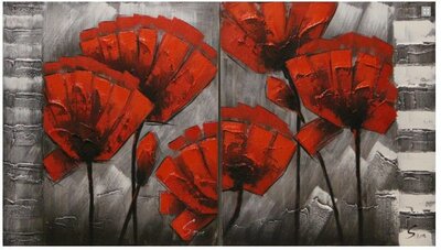 Tweeluik schilderij klaproos rood 60cm